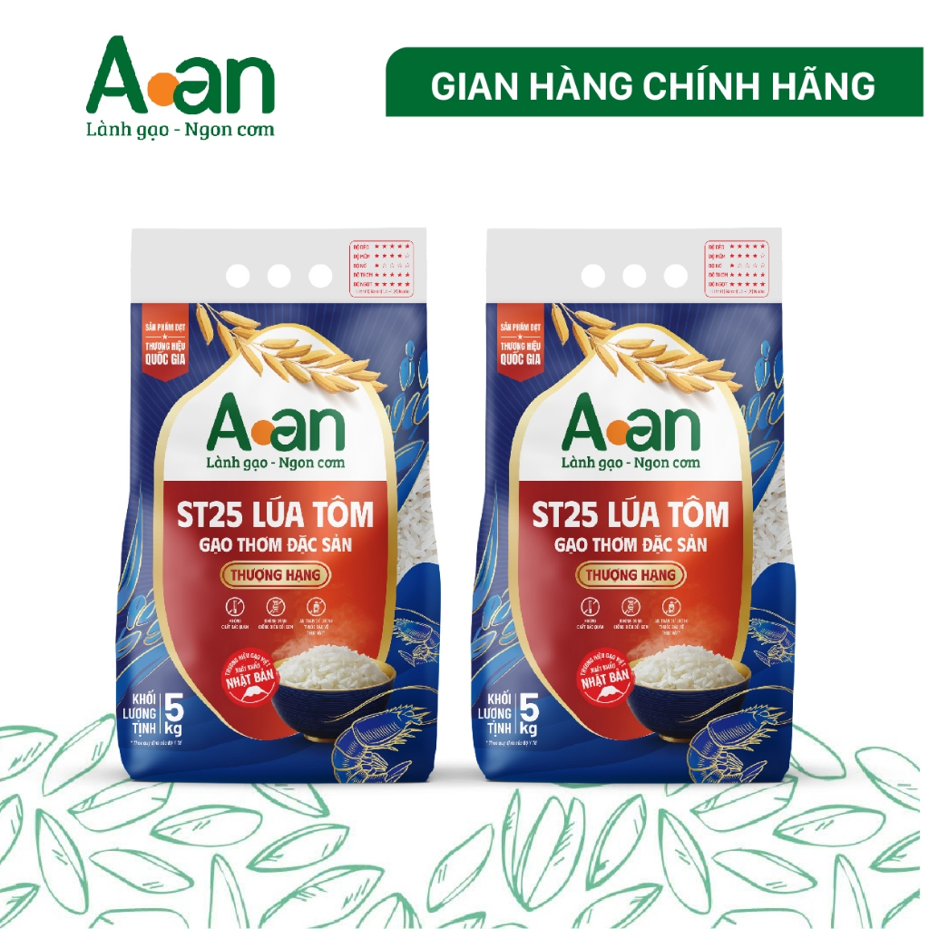 Combo 02 túi Gạo ST25 lúa tôm thượng hạng Aan túi 5kg - Bao bì mới - Chính hãng Gạo sạch Aan
