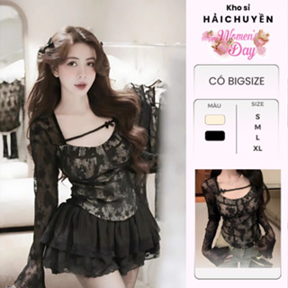 [CÓ BIGSIZE] Set Áo Ren Vạt Bầu và Chân Váy Bồng Có Quần Kho Sỉ Hải Chuyền Se29