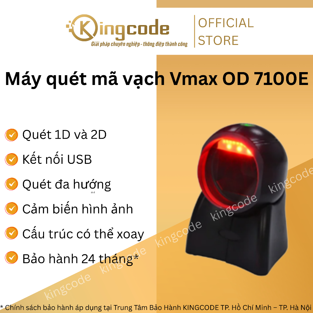 Máy quét mã vạch Vmax OD 7100E – Đầu đọc 1D & 2D, USB, đa hướng, đọc QR code