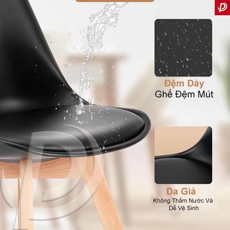 PlasLiving Ghế ăn Ghế nhựa Ghế bàn ăn tựa lưng nhựa chân gỗ tự nhiên đệm ngồi êm phong cách Bắc Âu | BigBuy360 - bigbuy360.vn