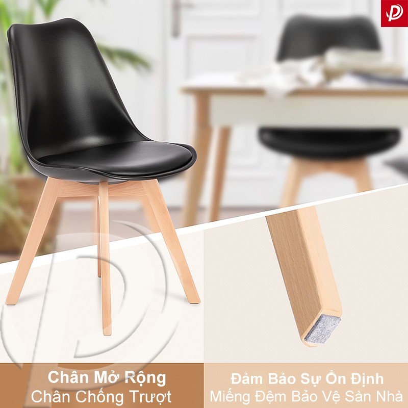 PlasLiving Ghế ăn Ghế nhựa Ghế bàn ăn tựa lưng nhựa chân gỗ tự nhiên đệm ngồi êm phong cách Bắc Âu | BigBuy360 - bigbuy360.vn