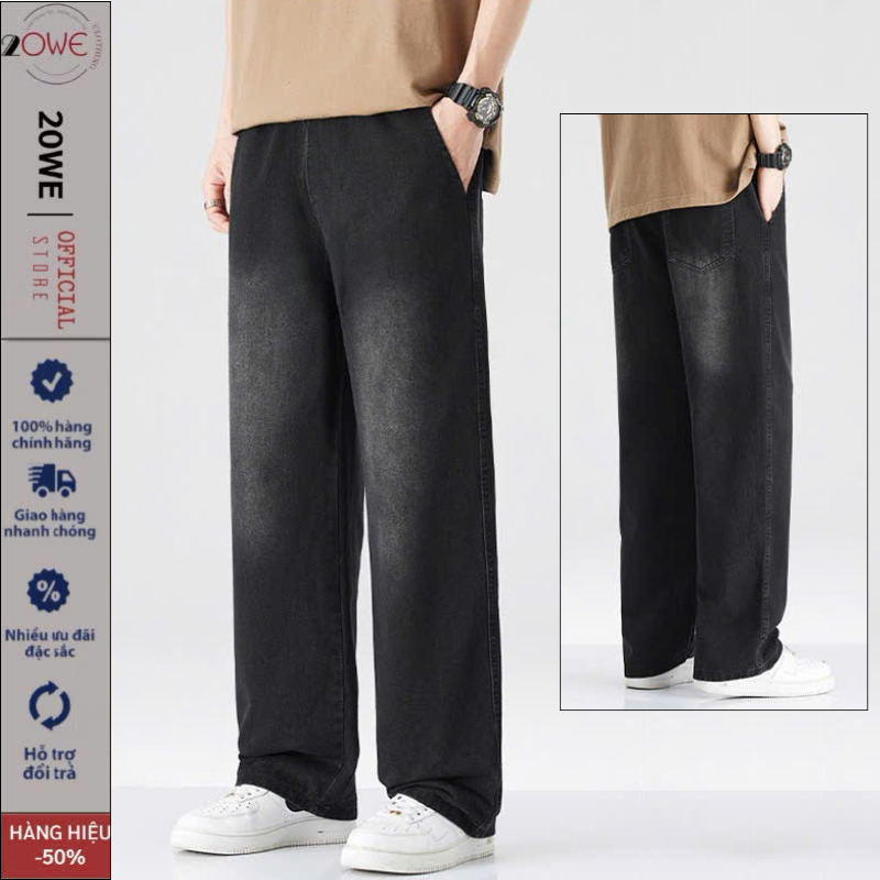 Quần Jean Đen Nam Ống Rộng DW01 Dáng Suông Chất Vải Dày Dặn Màu Wash Xám Trầm SMOKE V.1 - 20WE | BigBuy360 - bigbuy360.vn