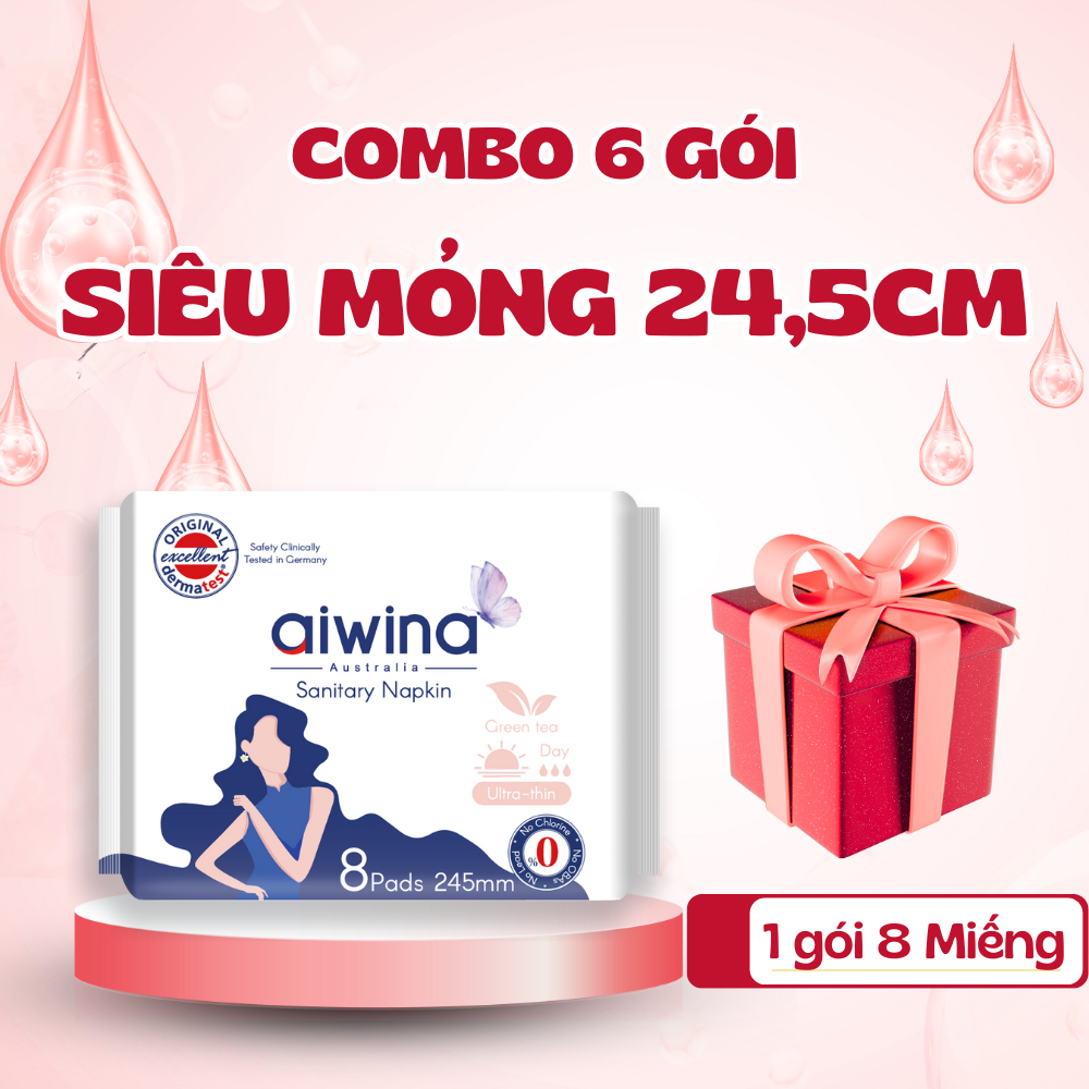 [Combo 6] Băng vệ sinh AIWINA siêu mỏng ban ngày 24.5cm gói 8 miếng