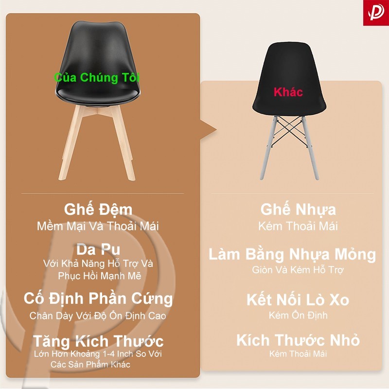 PlasLiving Ghế ăn Ghế nhựa Ghế bàn ăn tựa lưng nhựa chân gỗ tự nhiên đệm ngồi êm phong cách Bắc Âu | BigBuy360 - bigbuy360.vn
