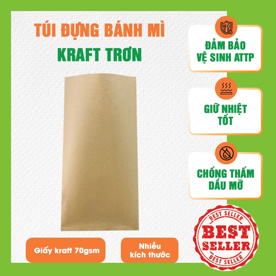 1000 Túi kraft trơn đựng bánh mì pate nhiều kích thước - Combo 1000c giấy kraft 70gsm