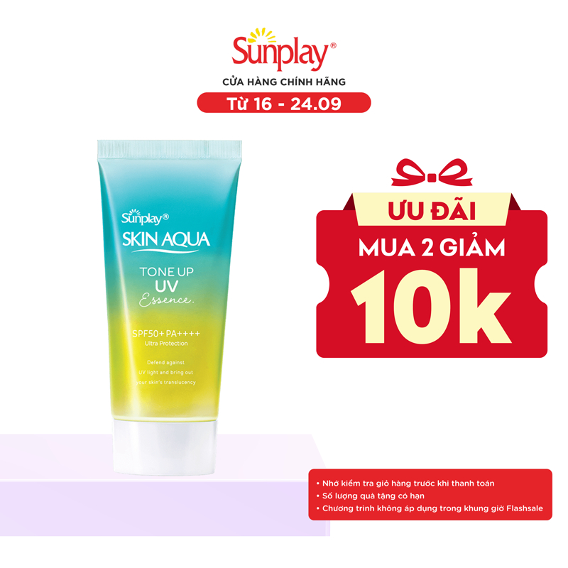 Kem chống nắng nâng tông da trắng khuyết điểm đỏ Sunplay Skin Aqua Tone Up UV Essence Mint Green SPF 50+ PA++++ 50g