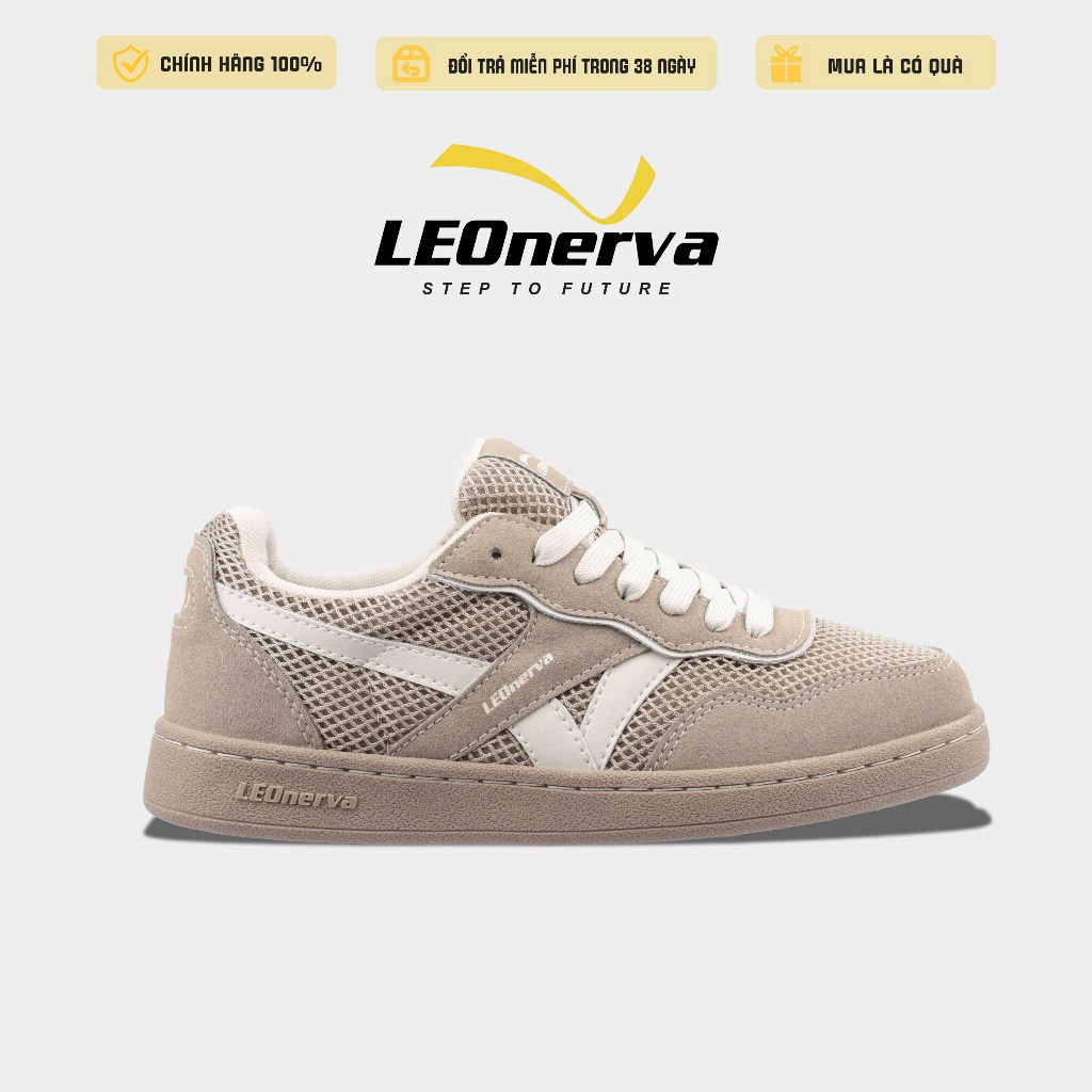 Giày Thể Thao Sneaker Unisex Nam Nữ LEOnerva 808 Lưới VS2 - Nâu Full Vạch Trắng
