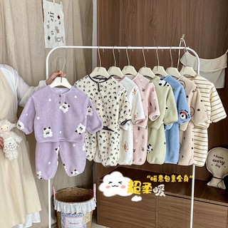  Bộ ngủ thu đông cho bé trai bé gái size 8-23kg chất liệu nhung tuyết mềm ấm Bộ ngủ trẻ em mới 2025 
