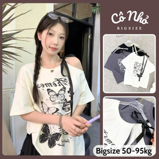 Áo Thun Bigsize Nữ Dáng Áo Phông Oversize Form Rộng Lệch Vai Phối Dây Bược Nơ Dễ Thương A307