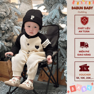 [Sẵn Kèm Mũ] Body Len Dài Tay Ấm Áp Phối Hình Thêu Trái Tim Và Có Mũ Cho Bé Từ 4-10kg [Dabun Kids]