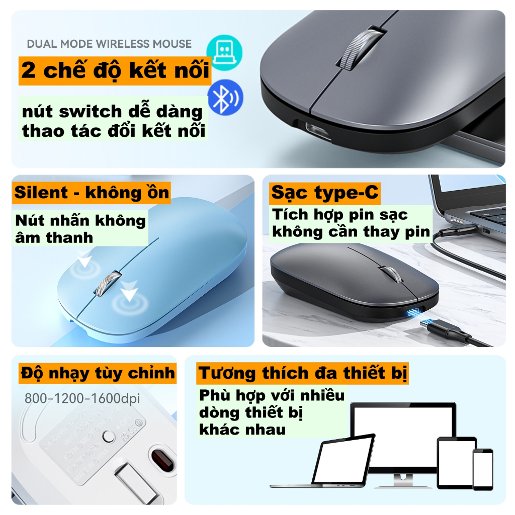 Chuột Không Dây M280 Chống Ồn Tích Hợp Kết Nối Bluetooth + USB 2.4Ghz Làm Việc Chơi Game Văn Phòng | BigBuy360 - bigbuy360.vn