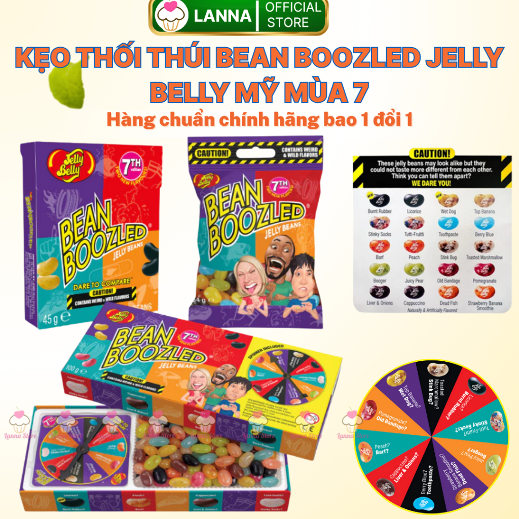  【MỚI MÙA 7 - HÀNG CHUẨN MỸ Kẹo Thúi Thối Bean Boozled Jelly Belly 20 Vị - Hộp Lớn 99g + Vòng Xoay   Hộp 45g   Gói 54g 