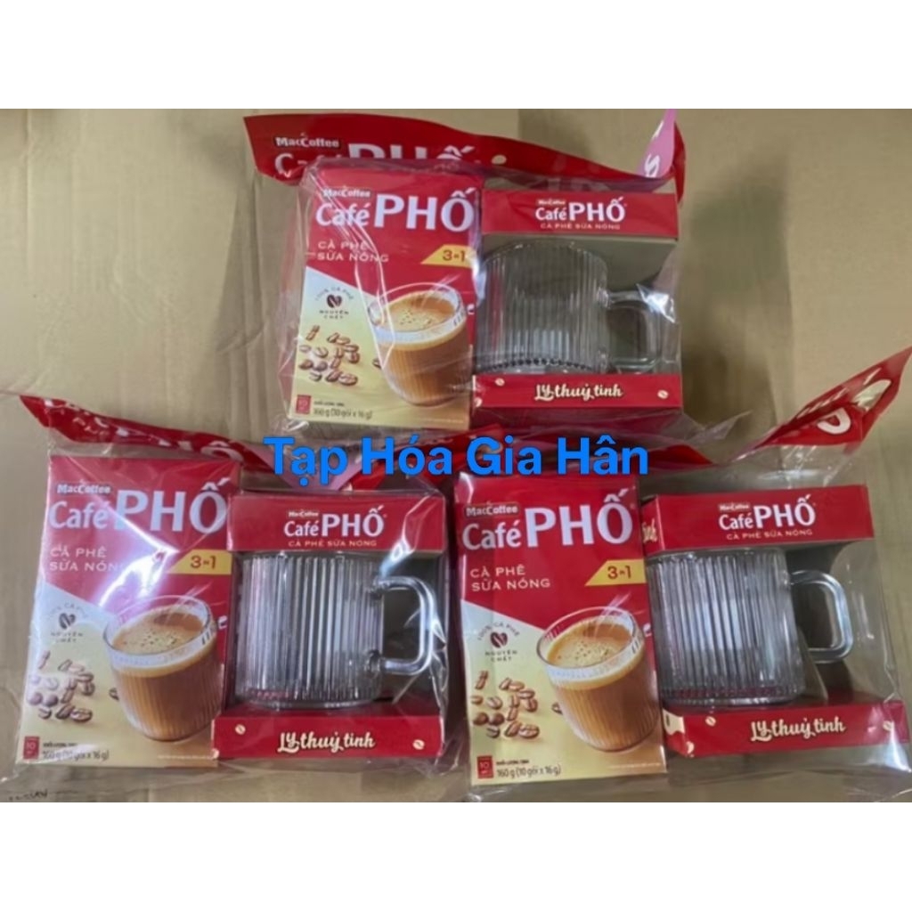 COMBO 3 HỘP CÀ PHÊ PHỐ SỮA NÓNG TẶNG 3 LY THUỶ TINH CÀ PHÊ PHỐ