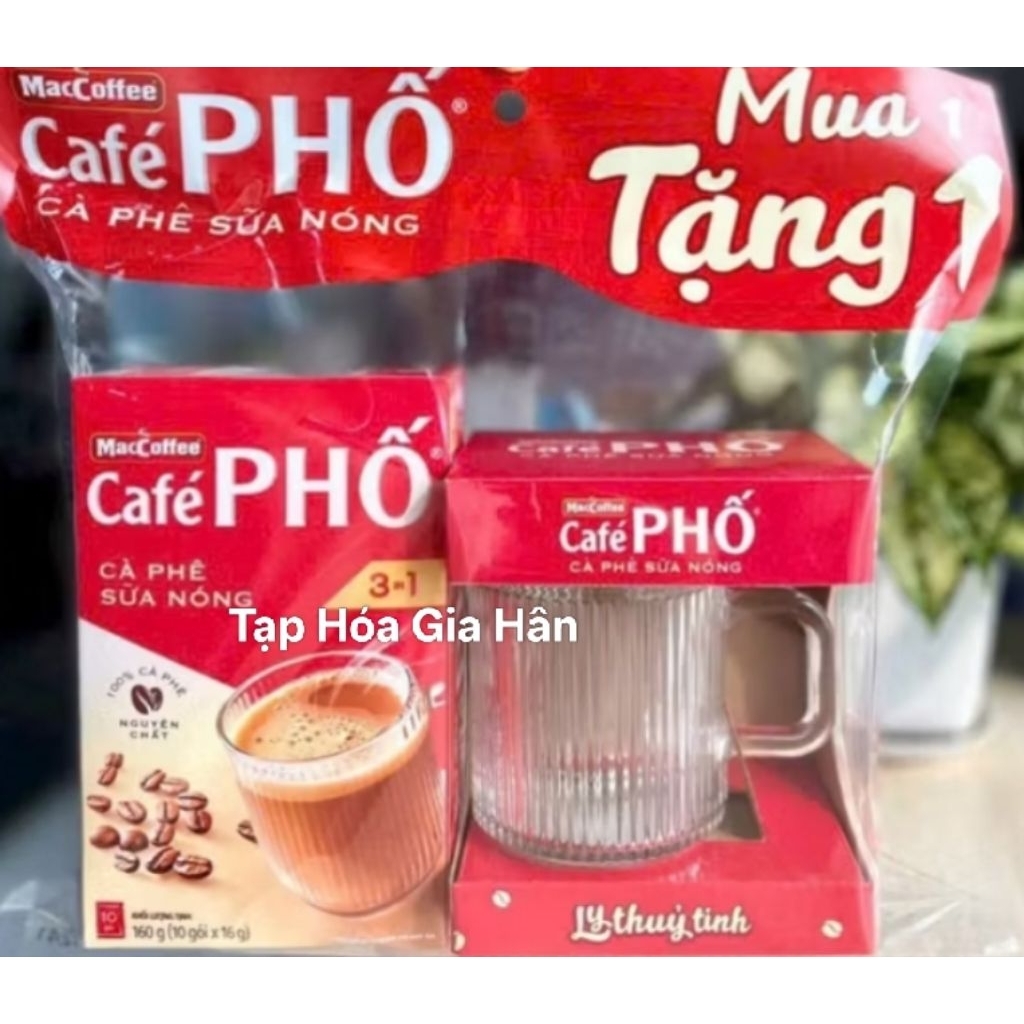 CÀ PHÊ PHỐ SỮA NÓNG TẶNG 1 LY THUỶ TINH CÀ PHÊ PHỐ .Hộp 10 gói.