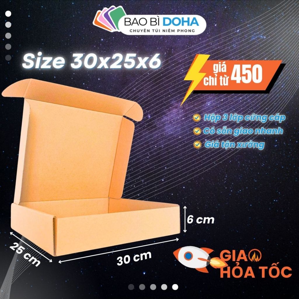 [COMBO 10] 30x25x6 Hộp Carton Nắp Gài Pizza Đóng Hàng Giá Rẻ Hộp Đóng Hàng Online - BAO BÌ DOHA