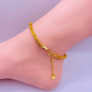 Lắc chân titan hoa mai chạm xéo, Vòng đeo chân chất liệu titan màu vàng không phai không rỉ sét, trangsucmoiluatuoi.RIN