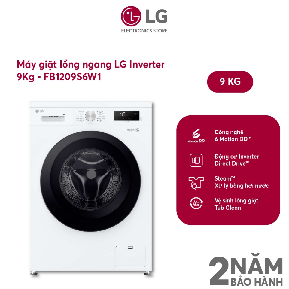 Máy Giặt LG Inverter 9 Kg FB1209S6W1 - SHOP Miễn phí GIAO + LẮP Hà Nội