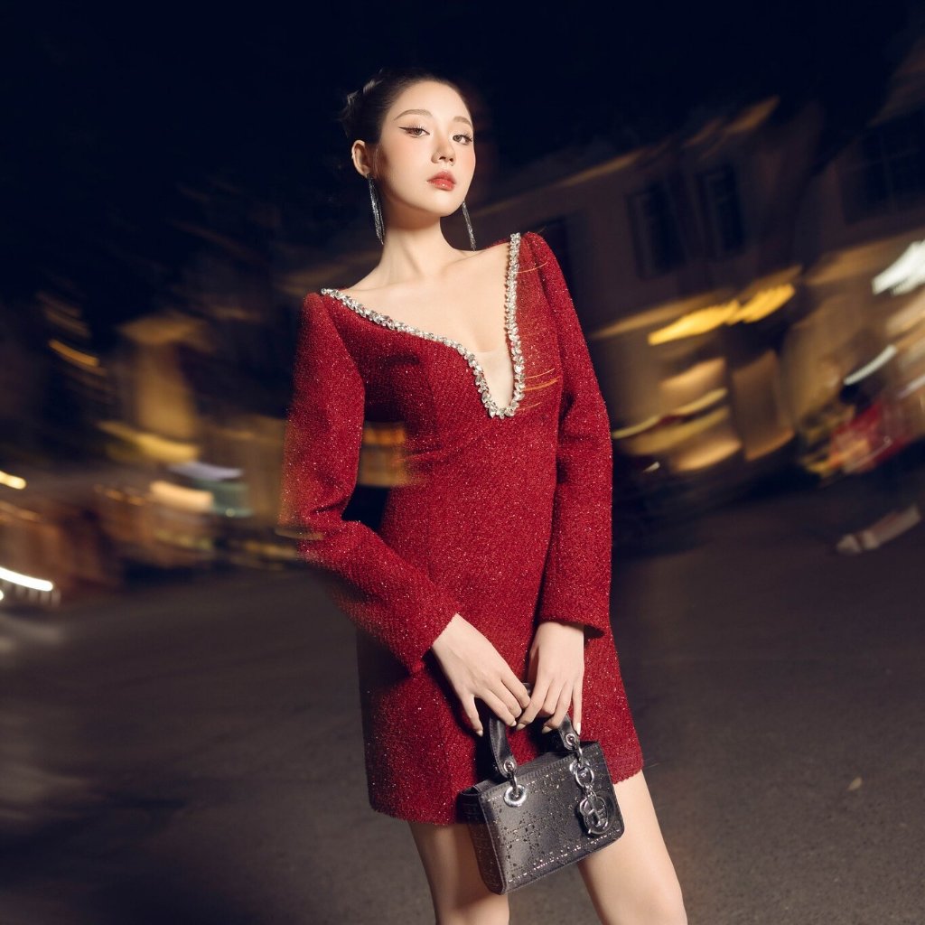 Váy đầm dự tiệc Crushie cổ đính đá sapphire sang trọng - độc quyền Crushie Boram Dress