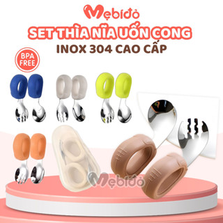  Set Thìa Nĩa Ăn Dặm Bộ Thìa Nĩa Tập Xúc Tập Ăn Uốn Cong Inox 304 Dễ Thương Cho Bé Shop Mẹ Bí Đỏ 