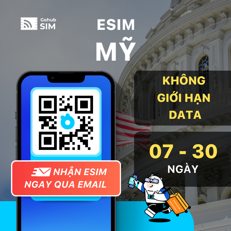 eSIM Mỹ 4G không giời hạn dung lượng  (07 - 30 ngày) - Gohub gửi eSIM qua email