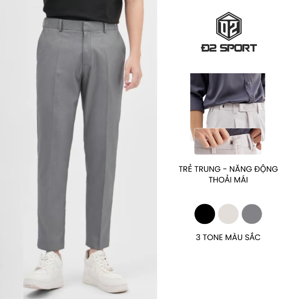 Quần Âu Nam D2 Sport Cạp Cao Baggy Suông Hàn Quốc Lưng Cao Công Sở Cao Cấp, Lịch Sự