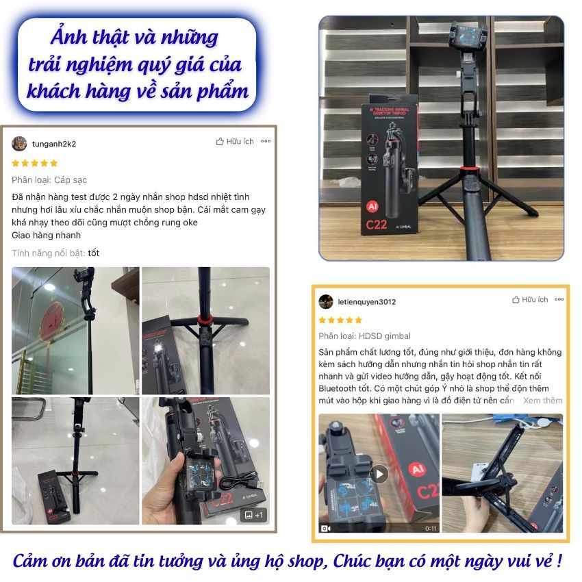 Tripod Điện Thoại AI C22 Kiêm Gimbal Xoay 360 Độ Chống Rung Theo Dõi Chuyển Động Nâng Cấp 2026 | BigBuy360 - bigbuy360.vn