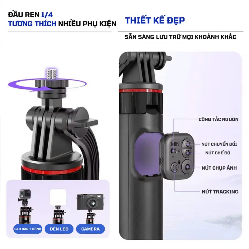 Tripod Điện Thoại AI C22 Kiêm Gimbal Xoay 360 Độ Chống Rung Theo Dõi Chuyển Động Nâng Cấp 2026 | BigBuy360 - bigbuy360.vn