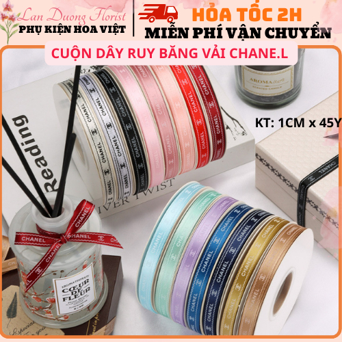 Cuộn dây RUY BĂNG Vải Chane.l Kích Thước 45M x 1cm.Dùng để làm nơ, decor, trang trí hoa,...