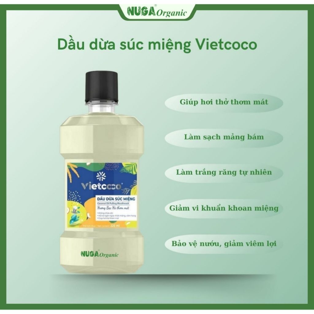 Dầu dừa súc miệng hương bạc hà (Coconut Oil Pulling Mouthwash) - Vietcoco - 225ml