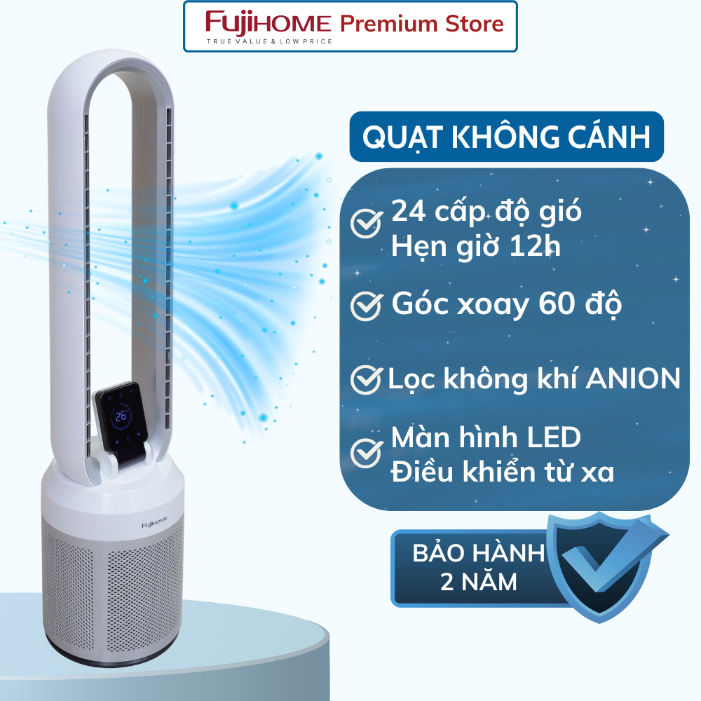 Quạt không cánh FUJIHOME BF308DC tích hợp lọc không khí bằng ion, màng lọc Ion bạc - Bảo hành 24 thá