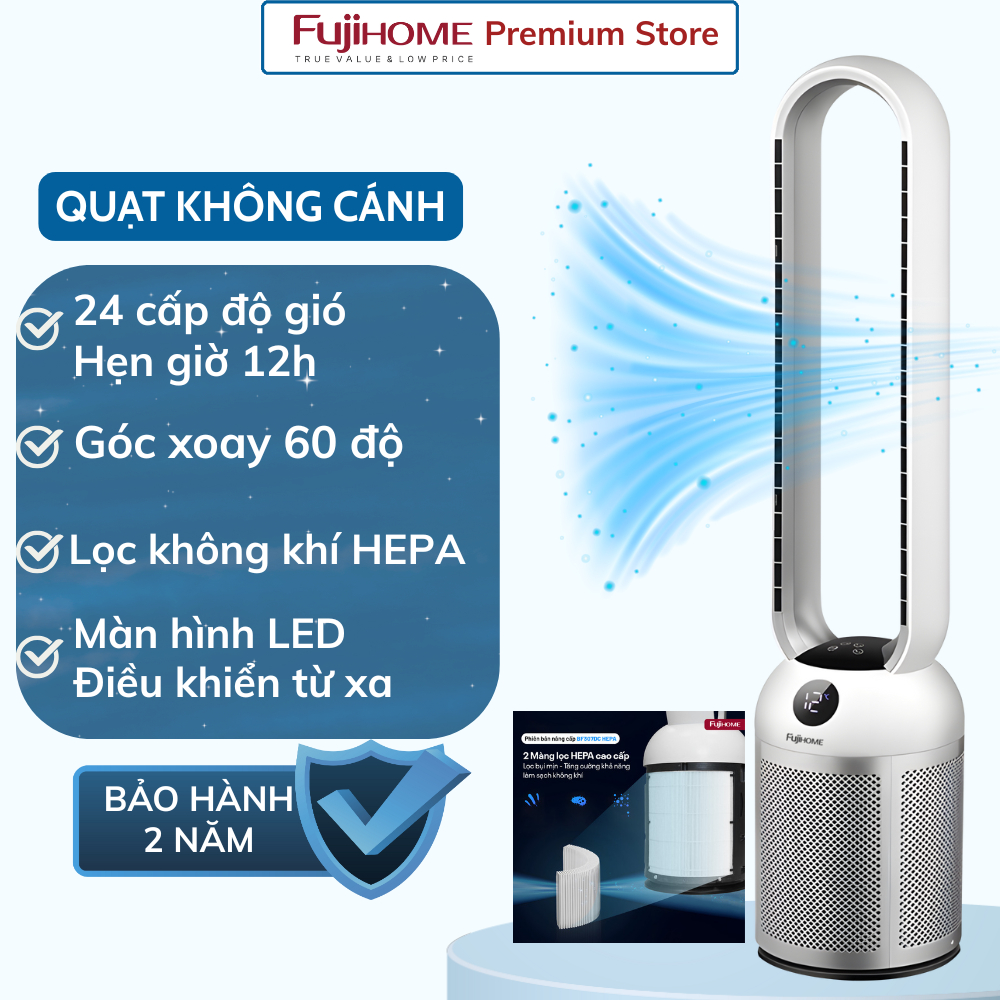 Quạt Không Cánh Lọc Không Khí HEPA Fujihome BF307DC – Làm Mát Êm, Lọc Khí Sạch, Tiết Kiệm Điện ⚡