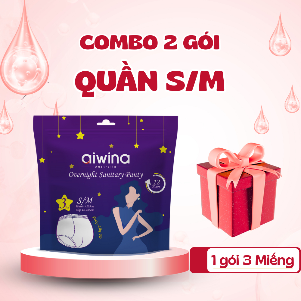 [Combo 2] Băng Vệ Sinh Quần Size S/M AIWINA | Chống Tràn, Gói 3 Miếng