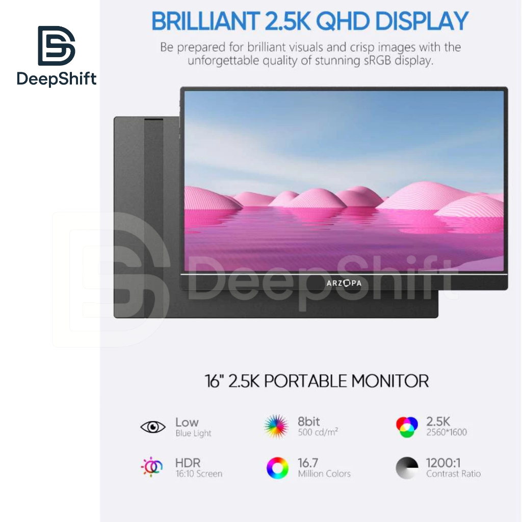 Màn hình di động ARZOPA Z1RC | 16 Inch | 2.5K IPS | HDR 500nits | 60Hz | Laptop PC Mac PlayStation Nintendo | BigBuy360 - bigbuy360.vn