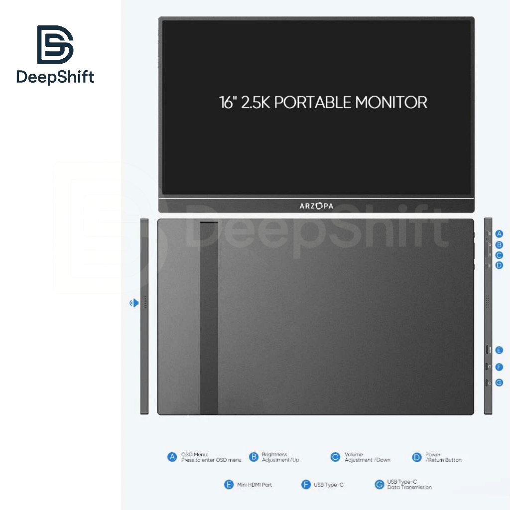 Màn hình di động ARZOPA Z1RC | 16 Inch | 2.5K IPS | HDR 500nits | 60Hz | Laptop PC Mac PlayStation Nintendo | BigBuy360 - bigbuy360.vn