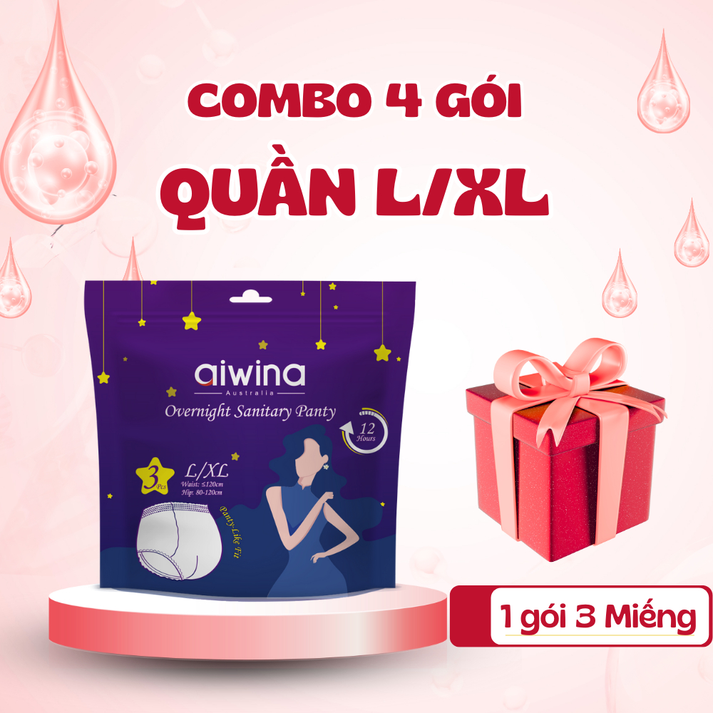 [Combo 4] Băng Vệ Sinh Quần Size L/XL AIWINA | Chống Tràn, Gói 3 Miếng