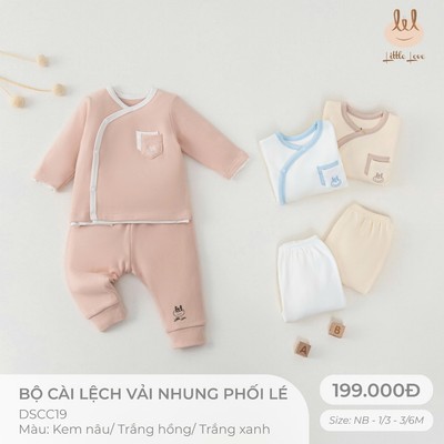 Bộ cài lệch vải nhung phối lé dành cho bé lil Little Love (DSCC19)