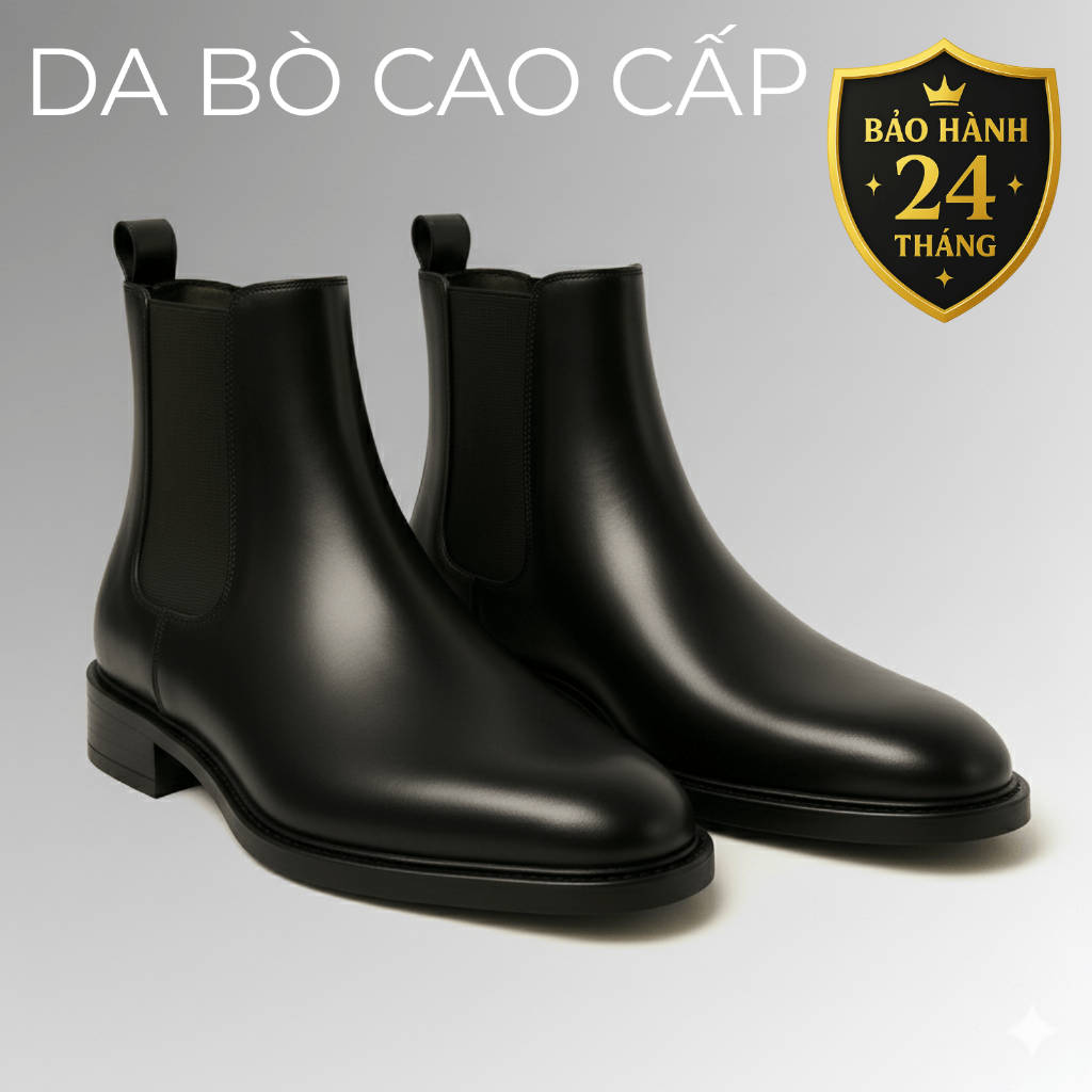Giày Chelsea Boot nam LuxWear da bò nguyên tấm màu đen mềm êm phong cách trẻ trung GC01