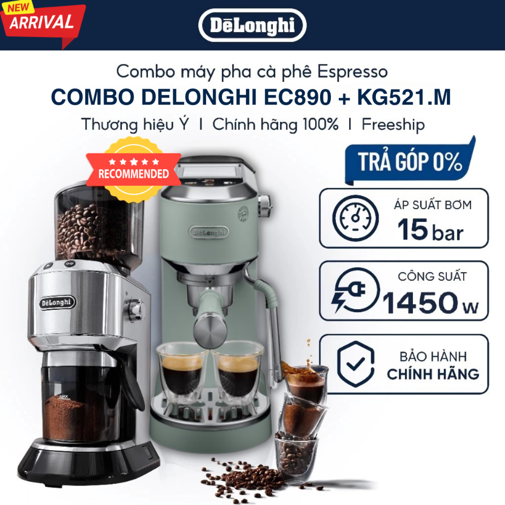 COMBO Máy pha cà phê Delonghi EC890 và Máy xay cà phê Delonghi KG521.M | Chính hãng cao cấp I Espres