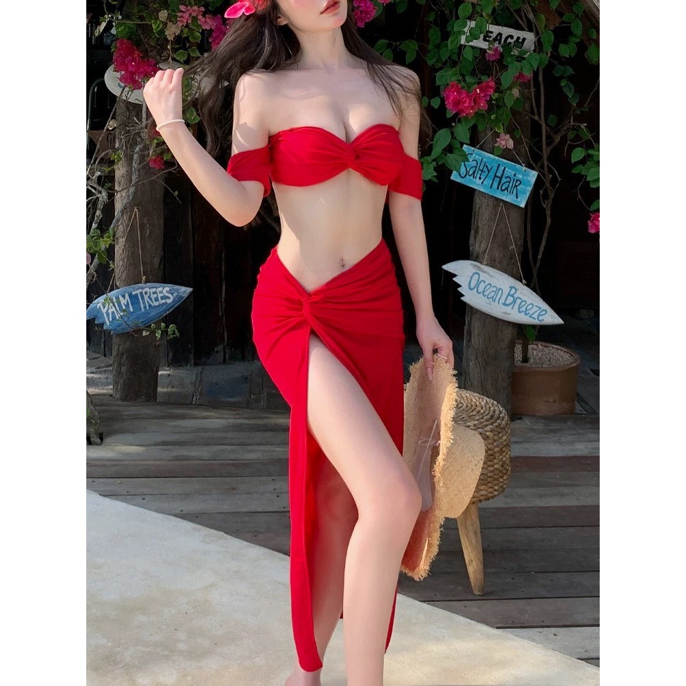 [ĐỒ BƠI CAO CẤP] Bikini, áo tắm đi biển XOẮN TAY CON mix quần chip sexy kèm chân váy sang chảnh (nhiều màu) | BigBuy360 - bigbuy360.vn