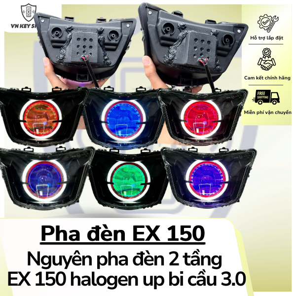 [Ex150 halogen] Pha Đèn 2 Tầng EXCITER 150 Chóa Halogen Kèm Bi 3.0 Đổi Màu Qua App Điện Thoại