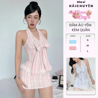 [BST MỚI] Set áo yếm và chân váy ôm sọc nơ mùa hè CÓ QUẦN Kho sỉ Hải Chuyền Đ488