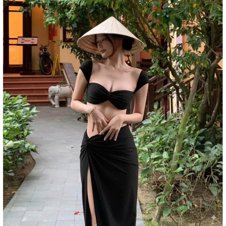 [ĐỒ BƠI CAO CẤP] Bikini, áo tắm đi biển XOẮN TAY CON mix quần chip sexy kèm chân váy sang chảnh (nhiều màu) | BigBuy360 - bigbuy360.vn