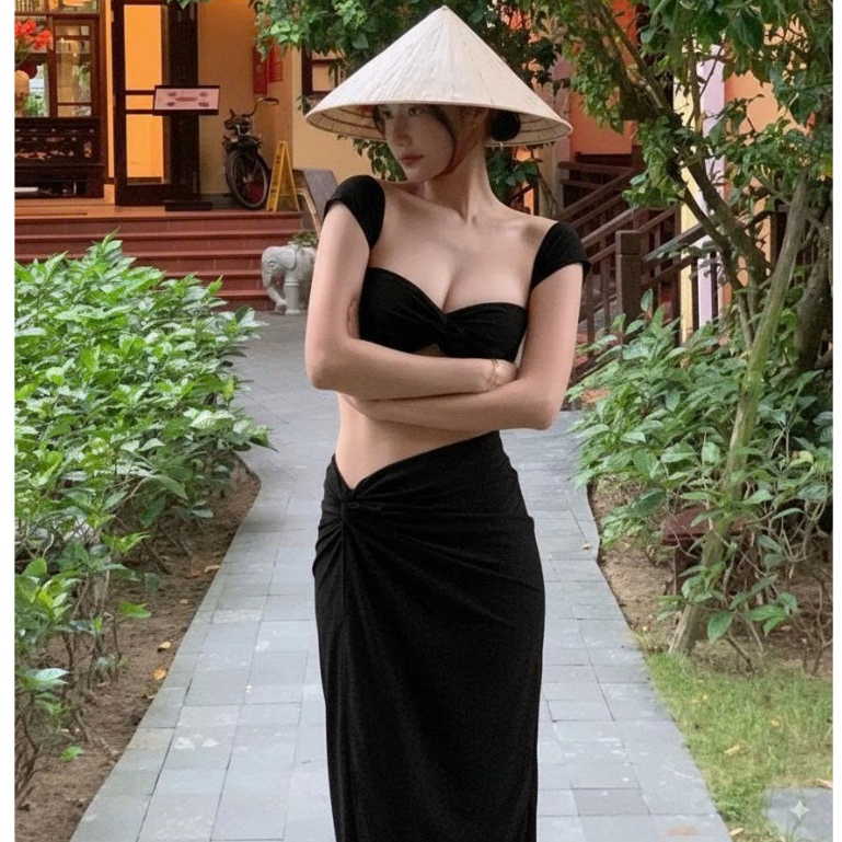 [ĐỒ BƠI CAO CẤP] Bikini, áo tắm đi biển XOẮN TAY CON mix quần chip sexy kèm chân váy sang chảnh (nhiều màu) | BigBuy360 - bigbuy360.vn