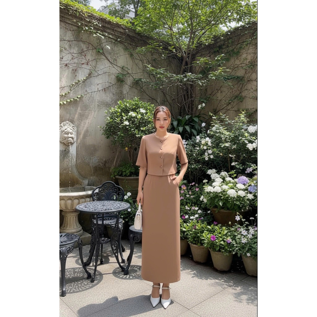 b56 sét váy thiết kế tay lỡ dáng dài