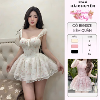 [CÓ BIGSIZE] Đầm xoè ngắn hoa nhí CÓ QUẦN dây rút v1 Kho sỉ Hải Chuyền Đ148