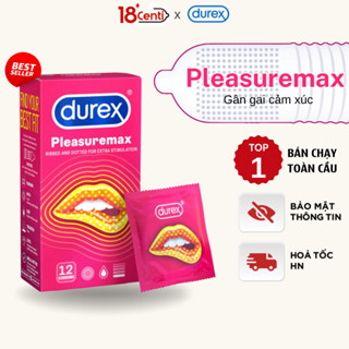 Hộp 12 Bao Cao Su Durex Pleasuremax - Bao Cao Su Gân Gai Mỏng Chính Hãng  - 18CENTI