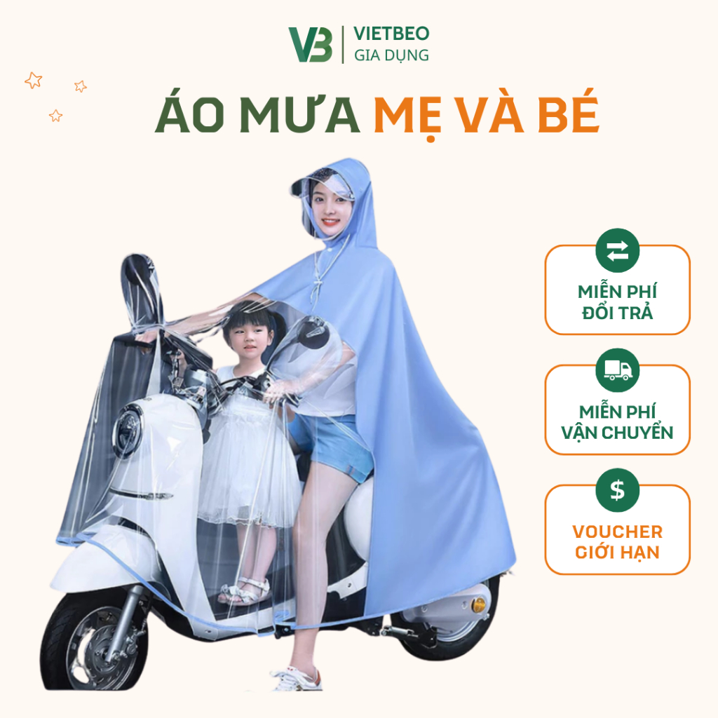 Áo mưa cho mẹ và bé DIDOOGLT Áo mưa 2 đầu trong suốt kèm kính chắn mưa có thể tháo rời