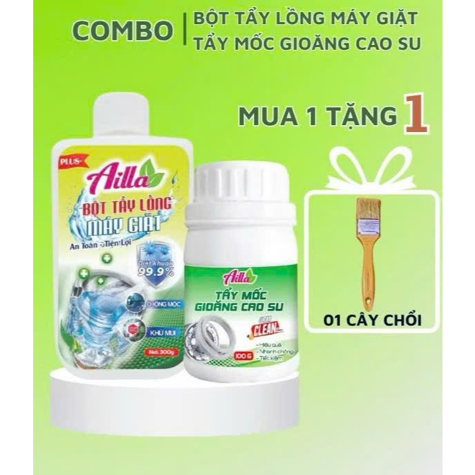 COMBO Siêu tẩy lồng máy giặt Ailla 300G + tẩy gioăng cao su Ailla 100G cho máy giặt, tủ lạnh