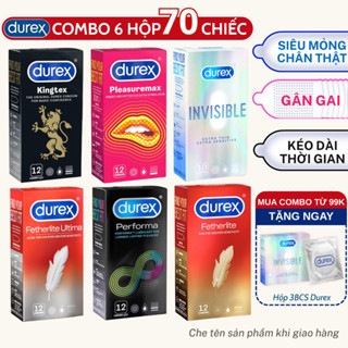 Combo 6 hộp 70 bao bán chạy nhất thương hiệu Durex Siêu mỏng, Kéo dài thời gian, Ôm sát, Gân Gai - 18Centi