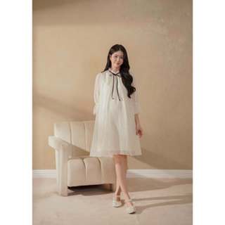   NEW T9  Đầm Bầu Suông Chữ A Tơ Lụa Dập Nhăn Bèo Nhún Thanh Lịch – Joamom JTVB185 